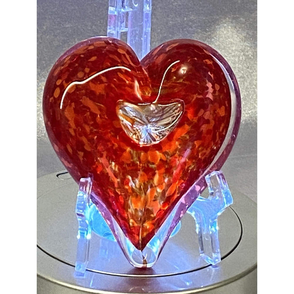 Vintage Heart Red Splatter Art Deco Glass Paperweight Unmarked Love Valentine's
